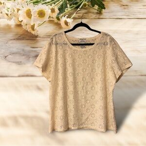 Covington Women Stretch Cream Floral Lace Top